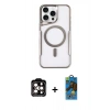 MARSİLYAN™- iPhone 14 Pro Max Kılıf Yadigar Klasik Özel Seri - Siyah 18D Cam Ekran Koruyucu + Turuncu PVD Metal Kamera Lens