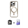 MARSİLYAN™- iPhone 14 Pro Max Kılıf Yadigar Klasik Özel Seri - Siyah Bilvis 5in1 5D Magic Hayalet Cam Ekran Koruyucu + Turuncu PVD Metal Kamera Lens