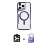 MARSİLYAN™- iPhone 14 Pro Max Kılıf Yadigar Klasik Özel Seri - Siyah Bilvis 5in1 5D Magic Hayalet Cam Ekran Koruyucu + Turuncu PVD Metal Kamera Lens