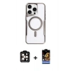 MARSİLYAN™- iPhone 14 Pro Max Kılıf Yadigar Klasik Özel Seri - Siyah Buffer Hayalet Cam Ekran Koruyucu + PVD Metal Kamera Lens - TU