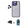 MARSİLYAN™- iPhone 14 Pro Max Kılıf Yankı Asil Serisi - Siyah 18D Cam Ekran Koruyucu + Raze Metal Kamera Lens - GS