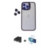 MARSİLYAN™- iPhone 14 Pro Max Kılıf Yankı Asil Serisi - Siyah 3D Antistatik Cam Ekran Koruyucu + Raze Metal Kamera Lens - GS