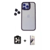 MARSİLYAN™- iPhone 14 Pro Max Kılıf Yankı Asil Serisi - Siyah Bilvis 3D Mat Cam Ekran Koruyucu + PVD Metal Kamera Lens - TU