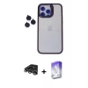 MARSİLYAN™- iPhone 14 Pro Max Kılıf Yankı Asil Serisi - Siyah Bilvis 5in1 3D Magic Cam Ekran Koruyucu + Raze Metal Kamera Lens - GS