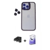 MARSİLYAN™- iPhone 14 Pro Max Kılıf Yankı Asil Serisi - Siyah Bilvis 5in1 5D Magic Hayalet Cam Ekran Koruyucu + Raze Metal Kamera Lens - GS