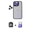 MARSİLYAN™- iPhone 14 Pro Max Kılıf Yankı Asil Serisi - Siyah Bilvis 5in1 5D Magic Hayalet Cam Ekran Koruyucu + PVD Metal Kamera Lens - TU