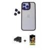 MARSİLYAN™- iPhone 14 Pro Max Kılıf Yankı Asil Serisi - Siyah Buffer Cam Ekran Koruyucu + Raze Metal Kamera Lens - GS