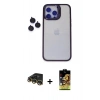 MARSİLYAN™- iPhone 14 Pro Max Kılıf Yankı Asil Serisi - Siyah Buffer Cam Ekran Koruyucu + Raze Metal Kamera Lens - GD