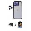 MARSİLYAN™- iPhone 14 Pro Max Kılıf Yankı Asil Serisi - Siyah Buffer Hayalet Cam Ekran Koruyucu + Raze Metal Kamera Lens - GS