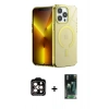 MARSİLYAN™- iPhone 14 Pro Max Kılıf Yankı Çizgi - Şeffaf 360 Full Body Arka Koruyucu + PVD Metal Kamera Lens - TU