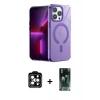 MARSİLYAN™- iPhone 14 Pro Max Kılıf Yankı Çizgi - Şeffaf 360 Full Body Arka Koruyucu + PVD Metal Kamera Lens - TU