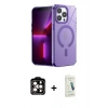 MARSİLYAN™- iPhone 14 Pro Max Kılıf Yankı Çizgi - Şeffaf Pasifik Cam Ekran Koruyucu + PVD Metal Kamera Lens - TU