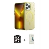 MARSİLYAN™- iPhone 14 Pro Max Kılıf Yankı Çizgi - Şeffaf Pasifik Cam Ekran Koruyucu + PVD Metal Kamera Lens - TU