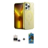 MARSİLYAN™- iPhone 14 Pro Max Kılıf Yankı Çizgi - Siyah 18D Cam Ekran Koruyucu + Bilvis Titan Kamera Lens - GS