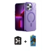 MARSİLYAN™- iPhone 14 Pro Max Kılıf Yankı Çizgi - Siyah 18D Cam Ekran Koruyucu + Turuncu PVD Metal Kamera Lens