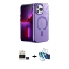 MARSİLYAN™- iPhone 14 Pro Max Kılıf Yankı Çizgi - Siyah 3D Antistatik Cam Ekran Koruyucu + Gümüş Bilvis Titan Kamera Lens