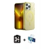 MARSİLYAN™- iPhone 14 Pro Max Kılıf Yankı Çizgi - Siyah 3D Antistatik Cam Ekran Koruyucu + Turuncu PVD Metal Kamera Lens