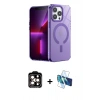 MARSİLYAN™- iPhone 14 Pro Max Kılıf Yankı Çizgi - Siyah 3D Antistatik Cam Ekran Koruyucu + Turuncu PVD Metal Kamera Lens