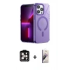 MARSİLYAN™- iPhone 14 Pro Max Kılıf Yankı Çizgi - Siyah Bilvis 3D Mat Cam Ekran Koruyucu + PVD Metal Kamera Lens - TU