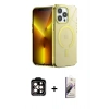 MARSİLYAN™- iPhone 14 Pro Max Kılıf Yankı Çizgi - Siyah Bilvis 3D Mat Cam Ekran Koruyucu + PVD Metal Kamera Lens - TU