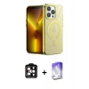 MARSİLYAN™- iPhone 14 Pro Max Kılıf Yankı Çizgi - Siyah Bilvis 5in1 3D Magic Cam Ekran Koruyucu + PVD Metal Kamera Lens - TU