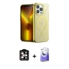 MARSİLYAN™- iPhone 14 Pro Max Kılıf Yankı Çizgi - Siyah Bilvis 5in1 5D Magic Hayalet Cam Ekran Koruyucu + PVD Metal Kamera Lens - TU