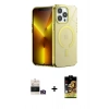 MARSİLYAN™- iPhone 14 Pro Max Kılıf Yankı Çizgi - Siyah Buffer Cam Ekran Koruyucu + Gold Bilvis Titan Kamera Lens