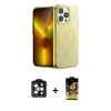 MARSİLYAN™- iPhone 14 Pro Max Kılıf Yankı Çizgi - Siyah Buffer Cam Ekran Koruyucu + PVD Metal Kamera Lens - TU