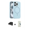 MARSİLYAN™- iPhone 14 Pro Max Kılıf Yankı Form Serisi - Şeffaf Pasifik Cam Ekran Koruyucu + Gümüş Raze Metal Kamera Lens