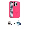 MARSİLYAN™- iPhone 14 Pro Max Kılıf Yankı Form Serisi - Siyah 3D Antistatik Cam Ekran Koruyucu + Derin Mor Bilvis Titan Kamera Lens