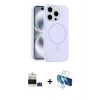 MARSİLYAN™- iPhone 14 Pro Max Kılıf Yankı Form Serisi - Siyah 3D Antistatik Cam Ekran Koruyucu + Derin Mor Bilvis Titan Kamera Lens