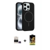 MARSİLYAN™- iPhone 14 Pro Max Kılıf Yankı Form Serisi - Siyah Buffer Cam Ekran Koruyucu + Gümüş Bilvis Titan Kamera Lens