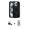 MARSİLYAN™- iPhone 14 Pro Max Kılıf Yankı Form Serisi - Siyah Polymer Nano Ekran Koruyucu + Bilvis Titan Kamera Lens - GS