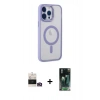 MARSİLYAN™- iPhone 14 Pro Max Kılıf Yankı Işık Özel Seri - Şeffaf 360 Full Body Arka Koruyucu + Bilvis Titan Kamera Lens - GD