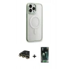 MARSİLYAN™- iPhone 14 Pro Max Kılıf Yankı Işık Özel Seri - Şeffaf 360 Full Body Arka Koruyucu + Gold Raze Metal Kamera Lens