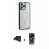 MARSİLYAN™- iPhone 14 Pro Max Kılıf Yankı Işık Özel Seri - Şeffaf 360 Full Body Arka Koruyucu + Gümüş Raze Metal Kamera Lens