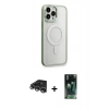 MARSİLYAN™- iPhone 14 Pro Max Kılıf Yankı Işık Özel Seri - Şeffaf 360 Full Body Arka Koruyucu + Gümüş Raze Metal Kamera Lens