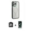 MARSİLYAN™- iPhone 14 Pro Max Kılıf Yankı Işık Özel Seri - Şeffaf 360 Full Body Arka Koruyucu + PVD Metal Kamera Lens - TU