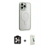 MARSİLYAN™- iPhone 14 Pro Max Kılıf Yankı Işık Özel Seri - Şeffaf Pasifik Cam Ekran Koruyucu + PVD Metal Kamera Lens - TU