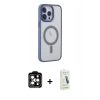 MARSİLYAN™- iPhone 14 Pro Max Kılıf Yankı Işık Özel Seri - Şeffaf Pasifik Cam Ekran Koruyucu + PVD Metal Kamera Lens - TU