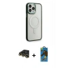 MARSİLYAN™- iPhone 14 Pro Max Kılıf Yankı Işık Özel Seri - Siyah 18D Cam Ekran Koruyucu + Raze Metal Kamera Lens - GD