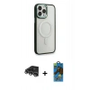 MARSİLYAN™- iPhone 14 Pro Max Kılıf Yankı Işık Özel Seri - Siyah 18D Cam Ekran Koruyucu + Raze Metal Kamera Lens - GS