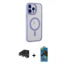 MARSİLYAN™- iPhone 14 Pro Max Kılıf Yankı Işık Özel Seri - Siyah 18D Cam Ekran Koruyucu + Raze Metal Kamera Lens - GS