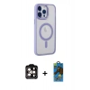 MARSİLYAN™- iPhone 14 Pro Max Kılıf Yankı Işık Özel Seri - Siyah 18D Cam Ekran Koruyucu + PVD Metal Kamera Lens - TU
