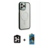 MARSİLYAN™- iPhone 14 Pro Max Kılıf Yankı Işık Özel Seri - Siyah 18D Cam Ekran Koruyucu + PVD Metal Kamera Lens - TU