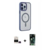 MARSİLYAN™- iPhone 14 Pro Max Kılıf Yankı Işık Özel Seri - Siyah 360 Mat Full Body Arka Koruyucu + Bilvis Titan Kamera Lens - GD