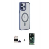 MARSİLYAN™- iPhone 14 Pro Max Kılıf Yankı Işık Özel Seri - Siyah 360 Mat Full Body Arka Koruyucu + Bilvis Titan Kamera Lens - DNMR
