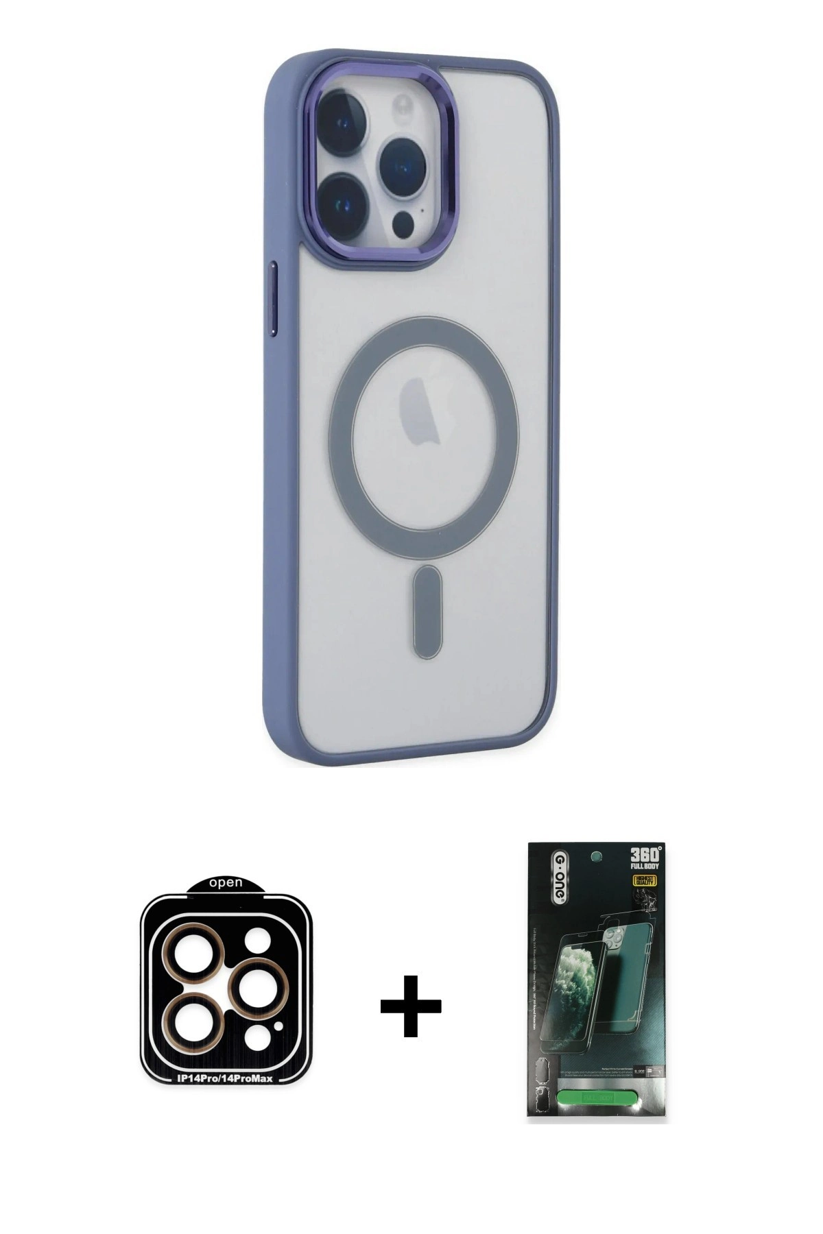 MARSİLYAN™- iPhone 14 Pro Max Kılıf Yankı Işık Özel Seri - Siyah 360 Mat Full Body Arka Koruyucu + PVD Metal Kamera Lens - TU