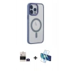 MARSİLYAN™- iPhone 14 Pro Max Kılıf Yankı Işık Özel Seri - Siyah 3D Antistatik Cam Ekran Koruyucu + Derin Mor Bilvis Titan Kamera Lens