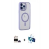 MARSİLYAN™- iPhone 14 Pro Max Kılıf Yankı Işık Özel Seri - Siyah 3D Antistatik Cam Ekran Koruyucu + Derin Mor Bilvis Titan Kamera Lens